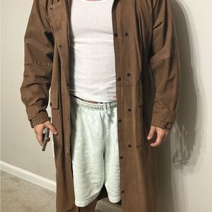 Vintage Western 100% Leather Men's Brown Trench Coat